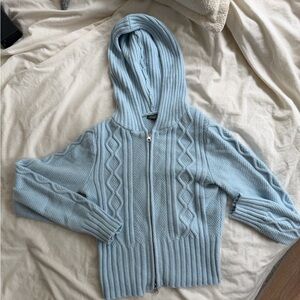 Wild Fable Baby Blue Hooded Cable Knit Zip Sweater